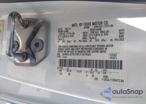 2014 Ford Transit Connect Xl z USA, uszkodzony, nr VIN NM0LS7E75E1167992